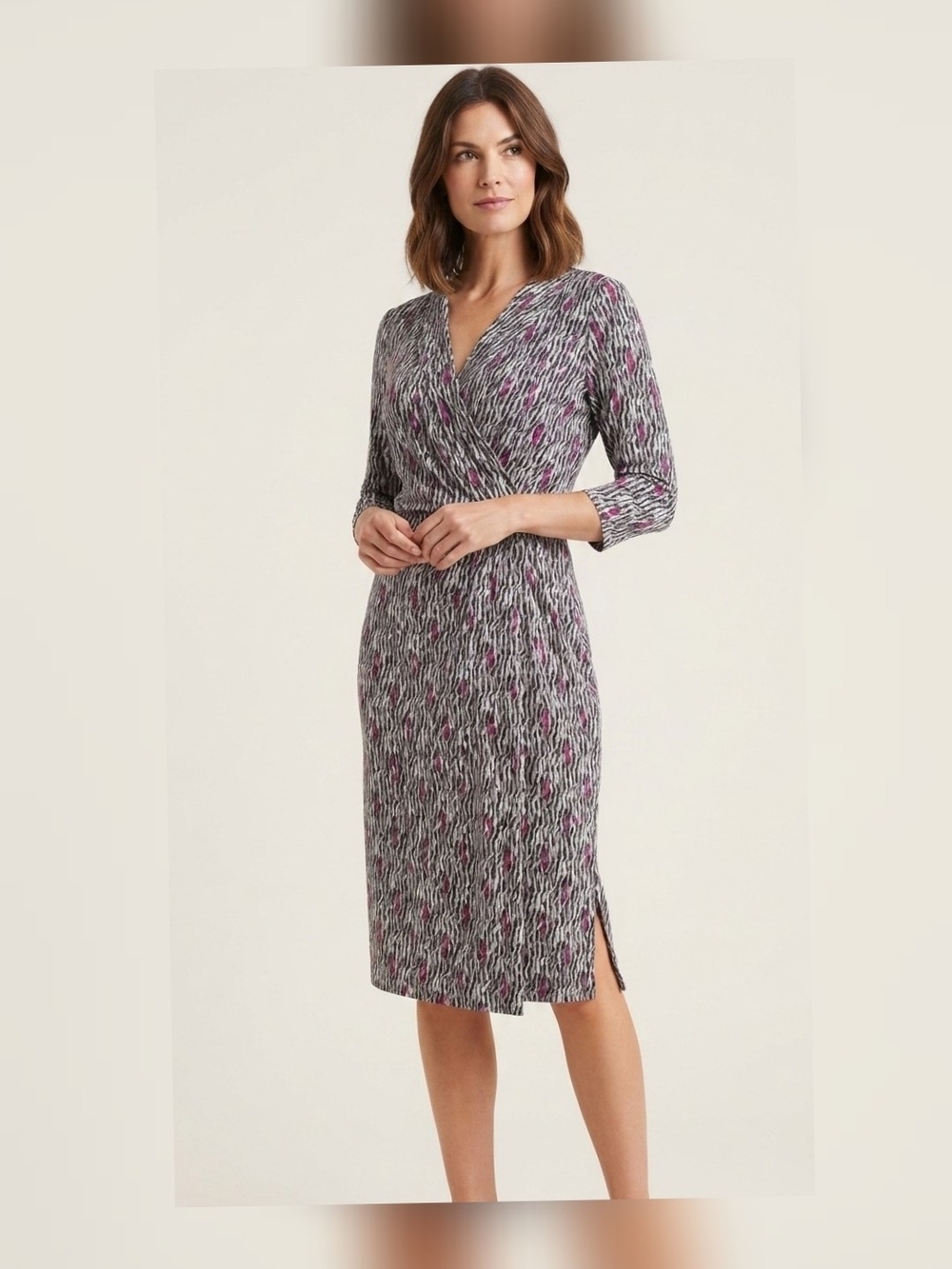White House Black Market Pink & Black Printed Midi Wrap Dress